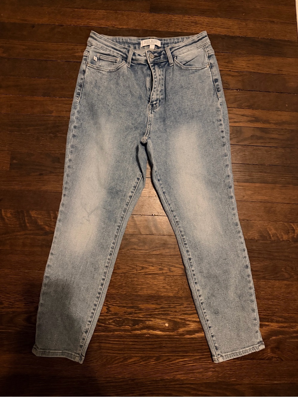 Judy Blue Womens 29 High Rise Tapered Mom Jeans Light Wash Stretch Denim